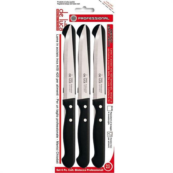 COLTELLO INOX DA BISTECCA MANICO CHIODATO NERO CONF. 6 PZ