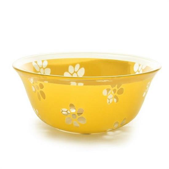 COPPETTA VETRO D.12,5 CM DECORATA COLORE GIALLO