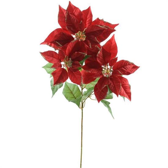 FIORE STELLA DI NATALE GLITTERATA 3 FIORI 75 CM