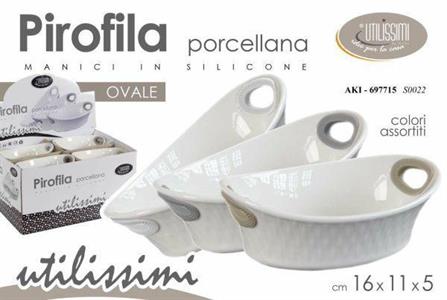 PIROFILA OVALE IN PORCELLANA CON MANICI SILICONE 16X11X5CM