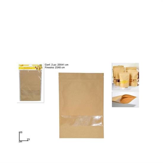 SACCHETTO CARTA CON CHIUSURA PRESSIONE 23 X 35 X 5 CM 3 PZ