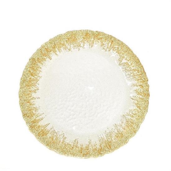 SOTTOPIATTO IN VETRO 33 CM ORO / BIANCO PERLA