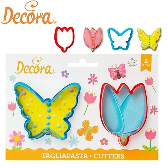 STAMPO TAGLIAPASTA PLASTICA FARFALLA E FIORE 7 CM SET 2 PZ