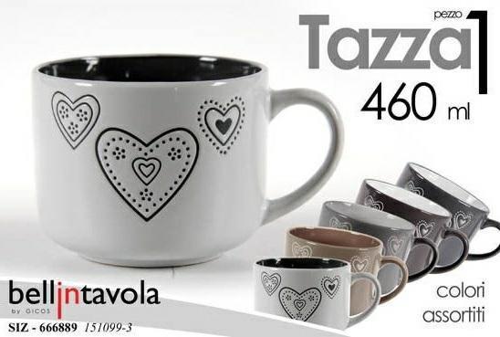 TAZZA DA COLAZIONE 3CUORI 460ML COLORI ASS.