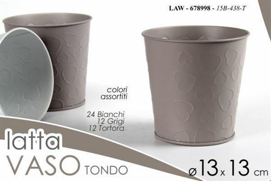 VASO TONDO IN LATTA DECORO CUORI 13X10X13CM COLORI ASS.