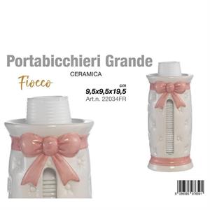 PORTABICCHIERI GRANDE FIOCCO ROSA 9,5X9,5X19,5 CM