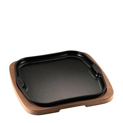 PIATTO A SERVIRE QUADRO GHISA SMALTATA VASSOIO LEGNO 25X25