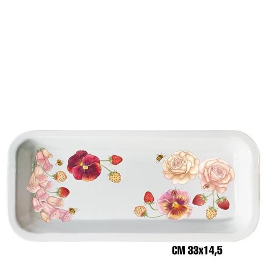 VASSOIO RETTANGOLARE MELAMINA 33X14,5 CM FIORI ROSA