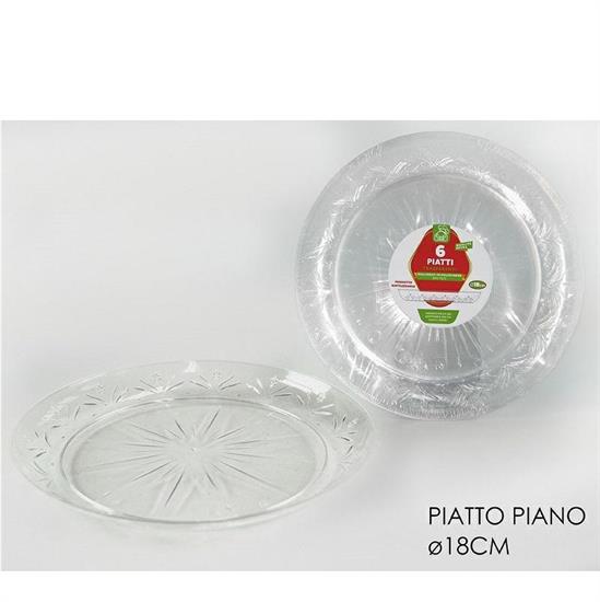 PIATTO TONDO TRASPARENTE 18 CM CONF. 6 PZ