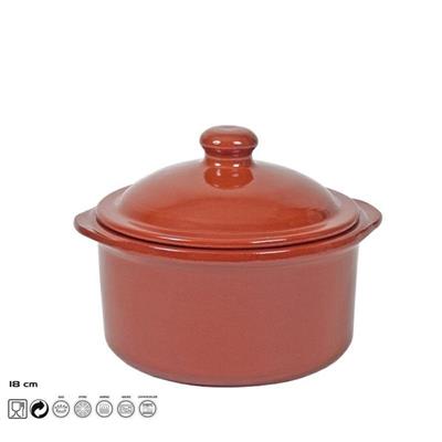 PENTOLA DRITTA IN TERRACOTTA CON COPERCHIO 18 CM