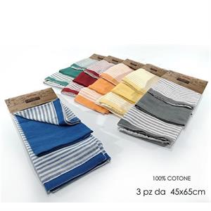 SALVIETTA CUCINA 45X65CM RIGHE 6 COLORI ASS. SET 3PZ