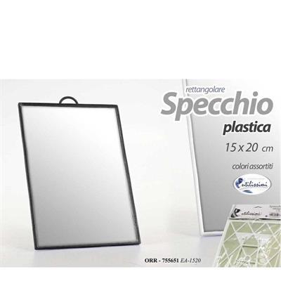 SPECCHIO RETTANGOLARE PLASTICA 15 X 20 CM COLORI ASS.