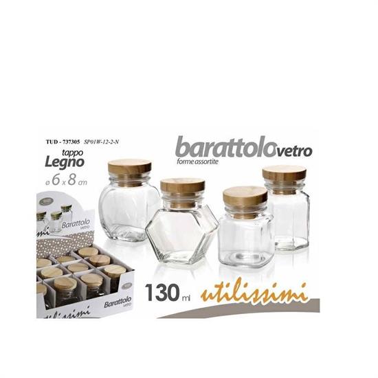 BARATTOLO VETRO CON TAPPO LEGNO 130 ML 6 X 8 CM ASS