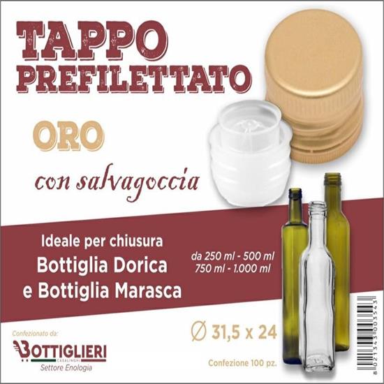 TAPPO PREFILETTATO CON SALVAGOCCIA 31,5 x 24 100PZ ORO