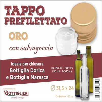 TAPPO PREFILETTATO CON SALVAGOCCIA 31,5 x 24 100PZ ORO