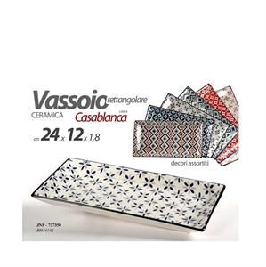 VASSOIO CERAMICA RETTANGOLARE  24 X 12 X 1,8 CM DECORI ASS