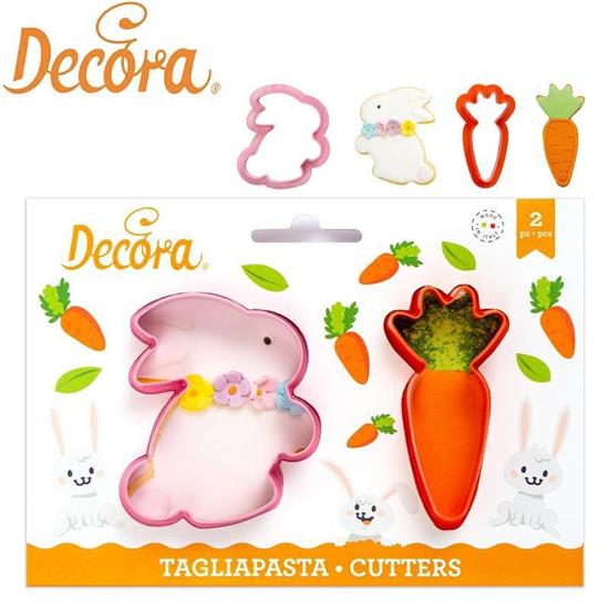 STAMPO TAGLIAPASTA PLASTICA CONIGLIO E CAROTA 7 CM SET 2 PZ