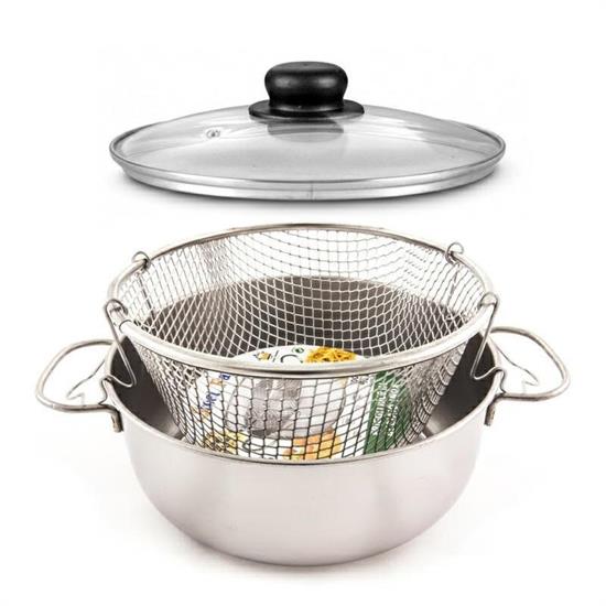 FRIGGITRICE INOX CON CESTELLO E COPERCHIO IN VETRO 30CM