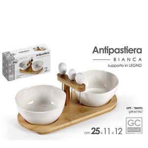 ANTIPASTIERA CERAMICA CON SUPPORTO IN LEGNO 25X11X12 CM