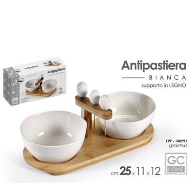 ANTIPASTIERA CERAMICA CON SUPPORTO IN LEGNO 25X11X12 CM