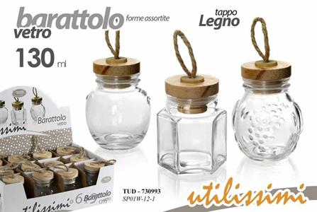 BARATTOLO IN VETRO 130ML 6X9CM CON TAPPO LEGNO