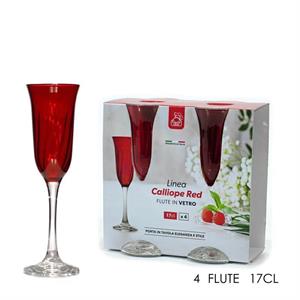 BICCHIERE FLUTE 17 CL CONF. 4 PZ COLORE ROSSO