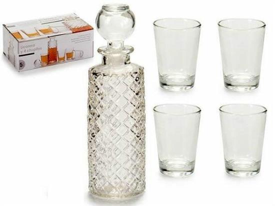 BOTTIGLIA LIQUORE ENGRAVED CON 4 BICCHIERINI SHOTS