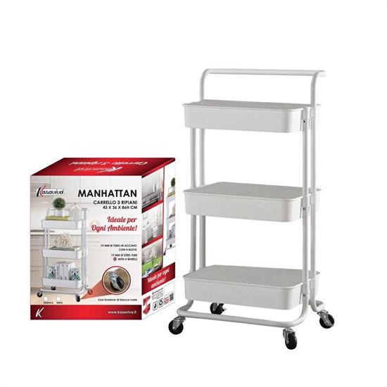 CARRELLO MANHATTAN 3 RIPIANI COLORE BIANCO 43 X 36 X H86 CM