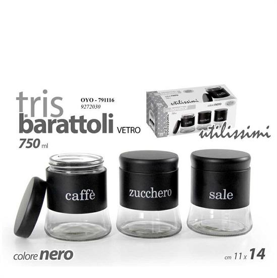 BARATTOLO NERO 11 X 14 CM 750 ML SET 3 PZ