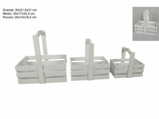 CESTO IN LEGNO COLORE BIANCO SET 3PZ